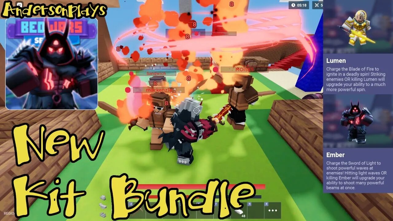 AndersonPlays Roblox BedWars ☀️ [NEW KITS!] Update - Lumen Kit and Ember Kit - New Kit Bundle