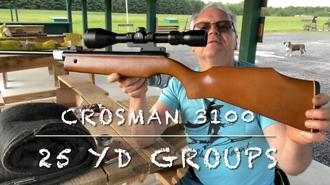 Crosman 3100 break barrel pellet rifle at the range. 25 yard groups.