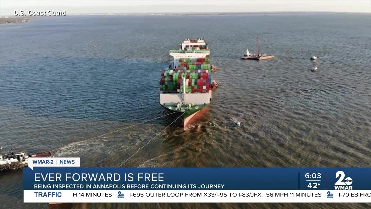 Ever Forward freed from the mud and towed to Annapolis after being stuck for 35 days