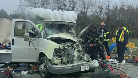 Major Wreck caught security camera Tractor Trailer crosses median Route 130 Robbinsville Squad 40