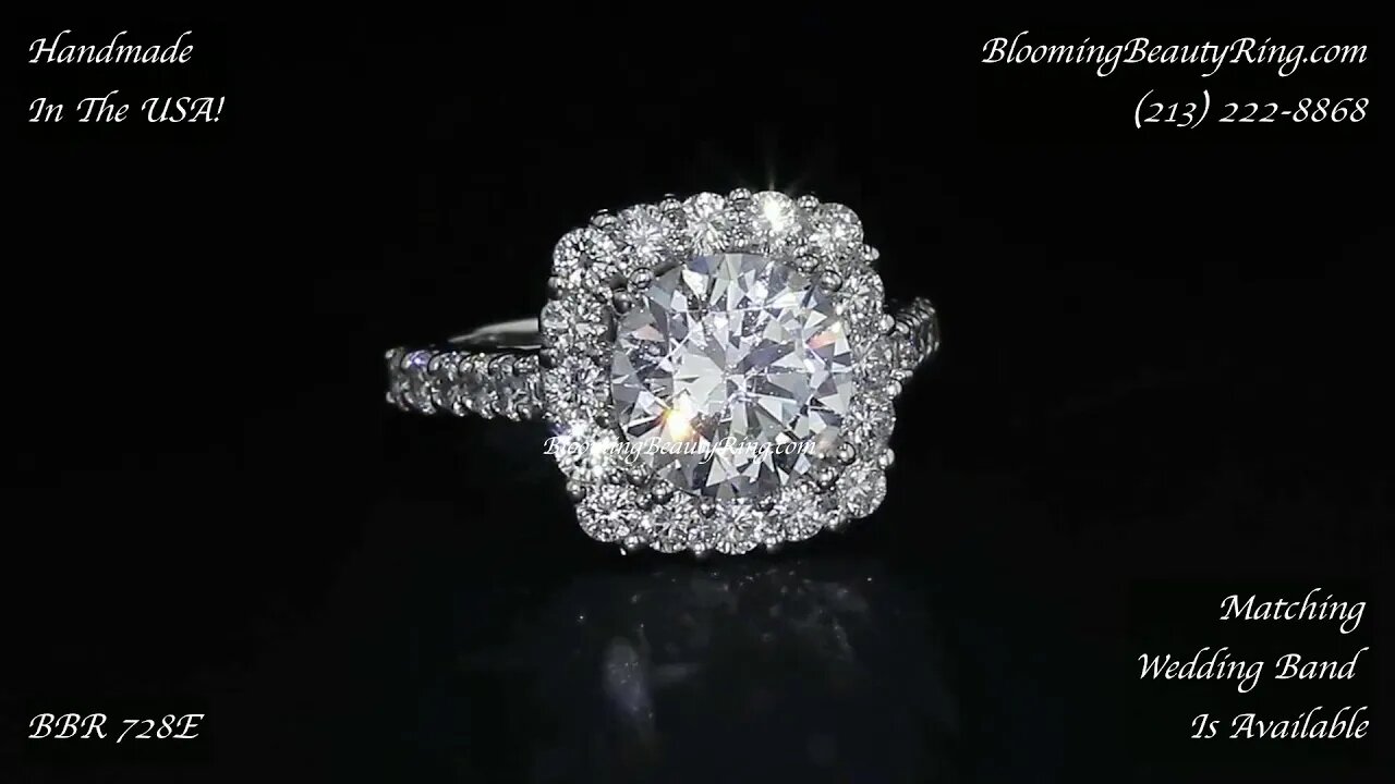 BBR 728e 1.68 ctw Halo Diamond Engagement Ring Handmade In The USA