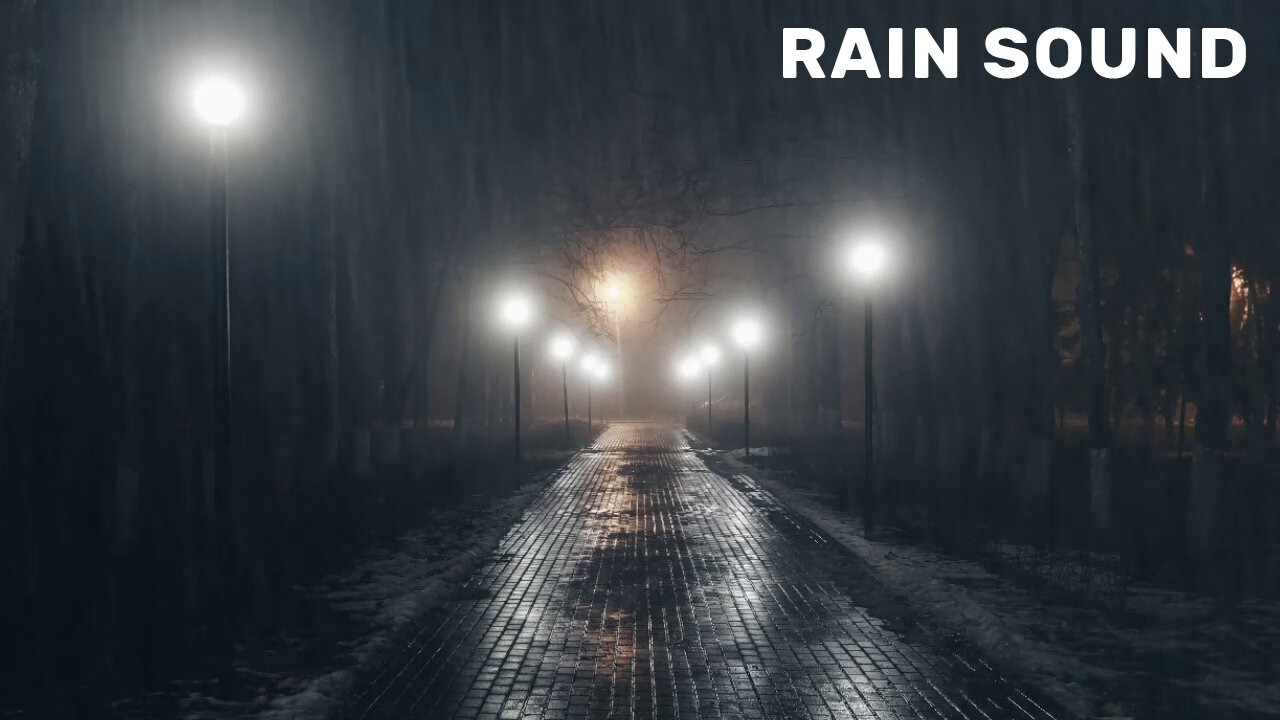 Heavy Rain Sounds and Soft Lights in the Quiet Park at Night, Sleep Instantly Calm Relaxing Ambient