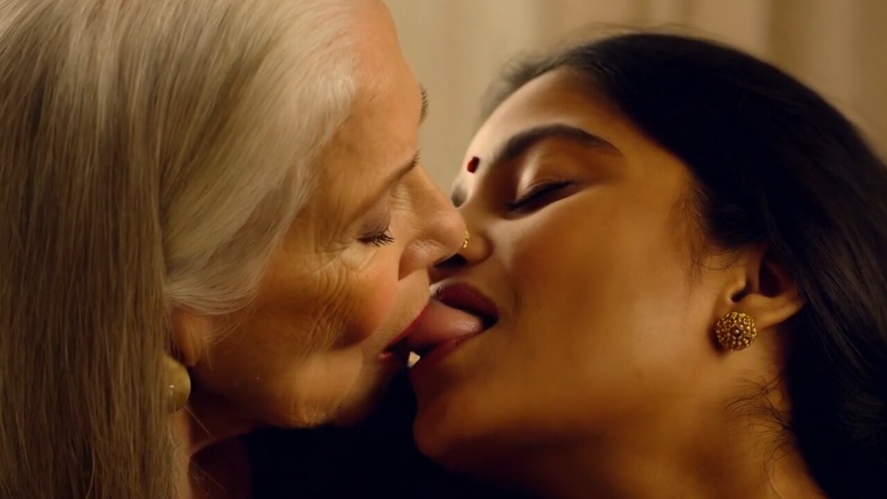 Older Woman and Indian girlfriend kissing | Lesbians Kissing Video