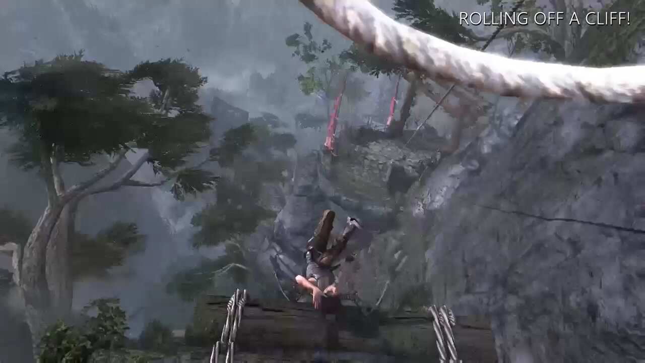 ROLLING OFF A CLIFF! - Tomb Raider Definitive Edition stunt