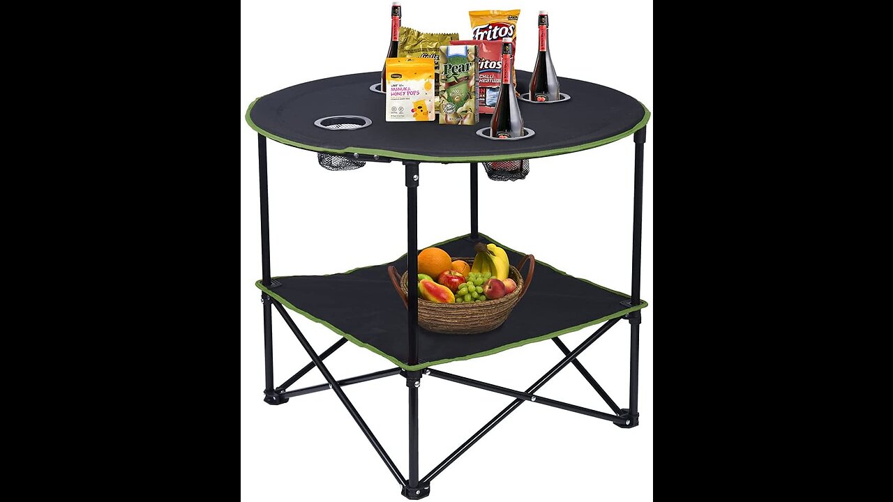 ARROWHEAD OUTDOOR Heavy-Duty Portable Camping Folding Table, 2 Cup Holders, Compact, Square, Ca...