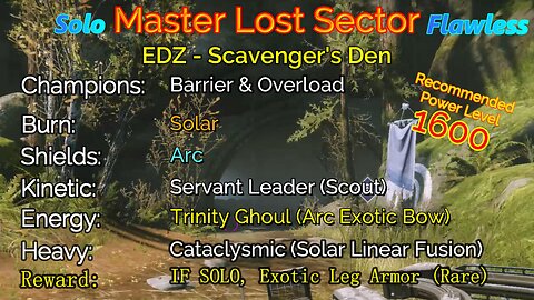 Destiny 2 Master Lost Sector: EDZ - Scavenger's Den on my Warlock Solo-Flawless 11-16-22