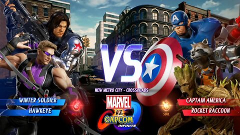 Winter Soldier & Hawkeye VS Captain America & Rocket Raccoon Marvel vs Capcom Infinite