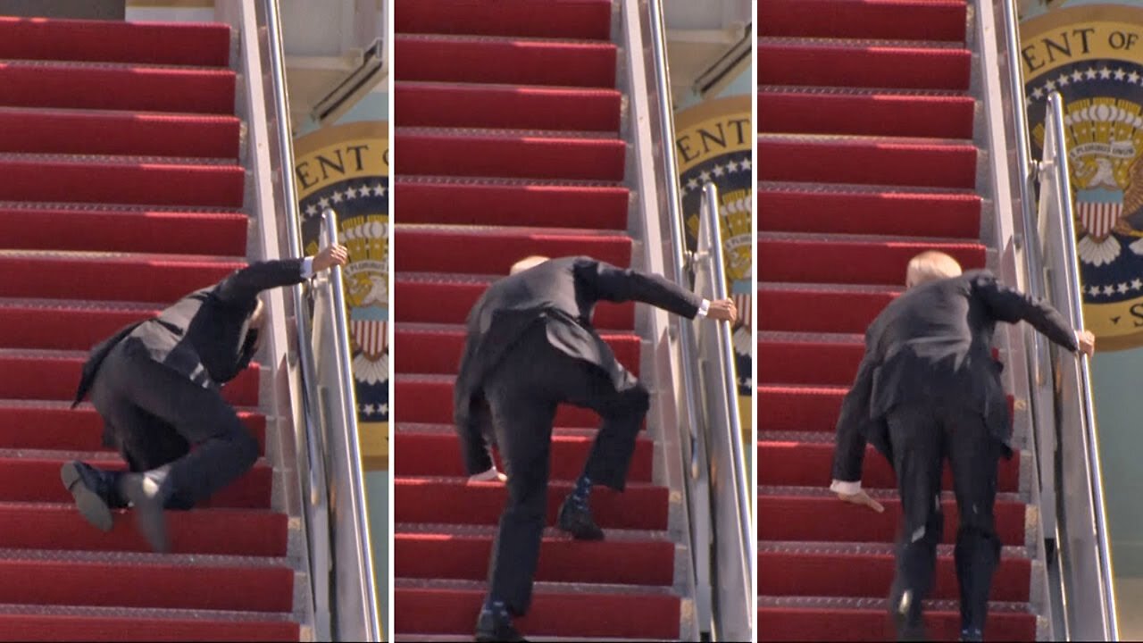 Biden stumbles up Air Force One stairs again leaving Poland