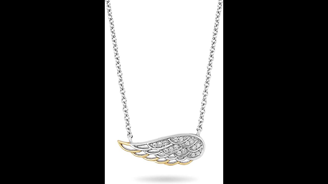 Jewelili Angel Wing Necklace Pendant in Sterling Silver with 110 CTTW Natural White Diamonds a...