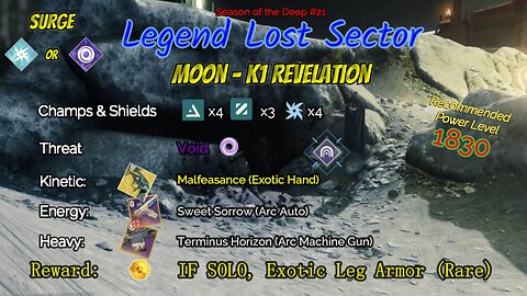 Destiny 2 Legend Lost Sector: Moon - K1 Revelation on my Arc Hunter 6-25-23