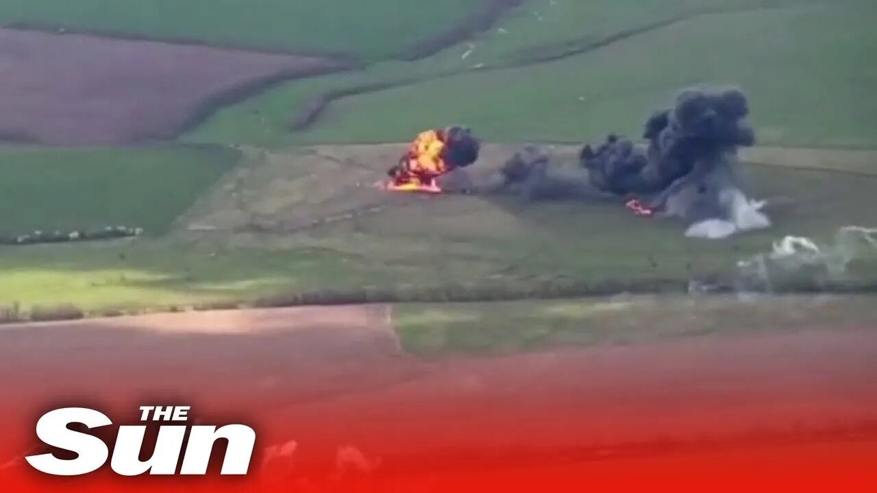 Drone footage shows aftermath of Ukraine helicopter strike