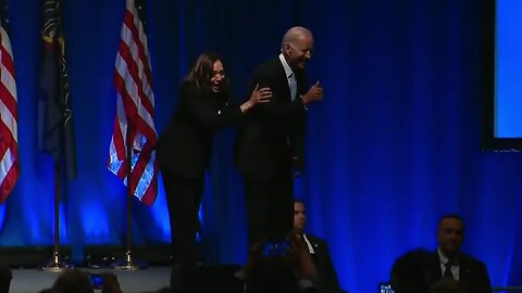 Joe Biden calls Kamala Harris the president + she thinks he's going to jump off stage