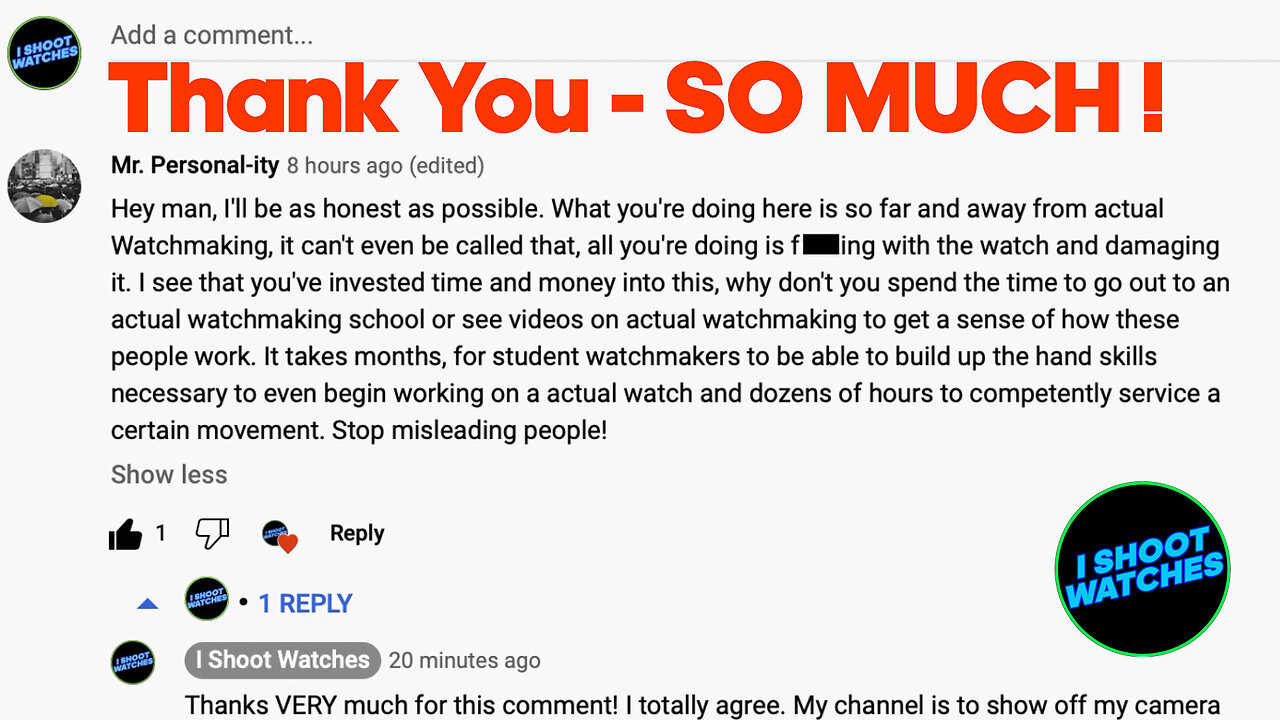 A Message From My Favorite "Watchmaker" On That Other Video Platform