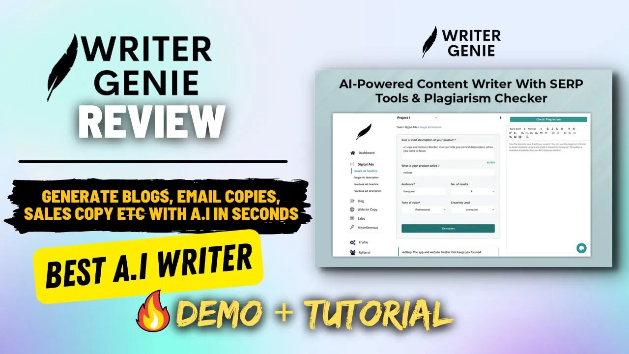 WriterGenie Review [Lifetime Deal] | Always 100% Unique Content with in-built Plagiarism Checker