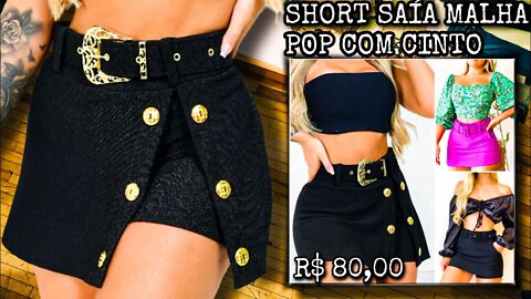 Short Saía Malha Pop com Cinto/@shopee