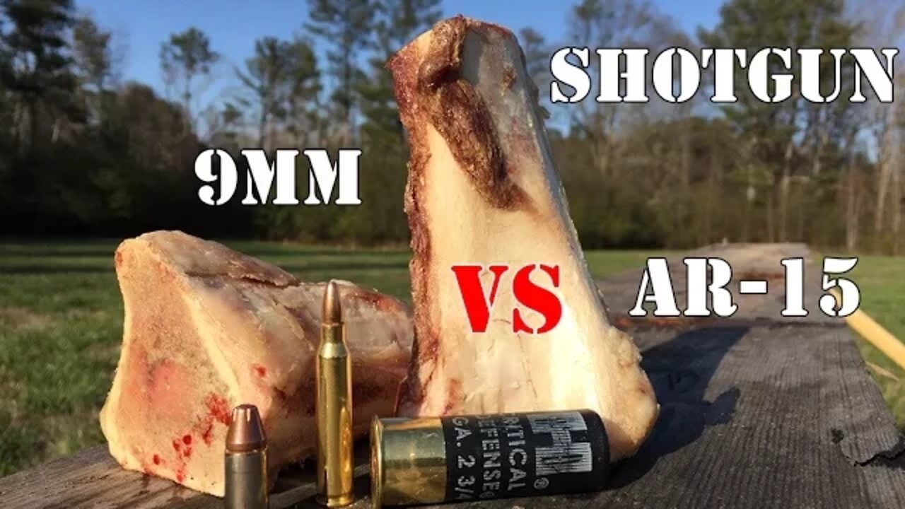 9mm vs AR-15 vs 12 Gauge... Home Defense: Bone Test