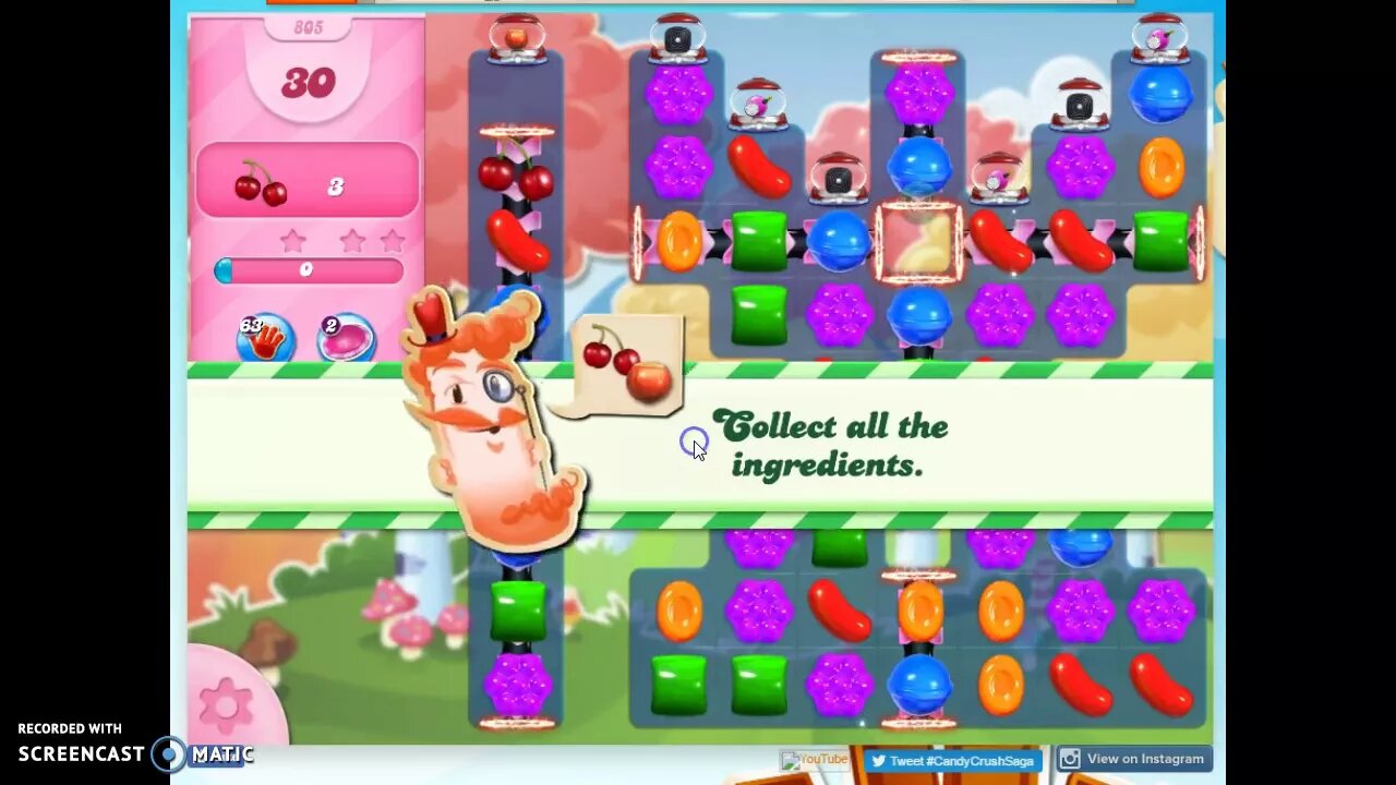 Candy Crush Level 805 Audio Talkthrough, 2 Stars 0 Boosters