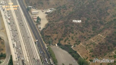 Trump sign on the hillside along the 405 Freeway near the Sepulveda Pass, CA.