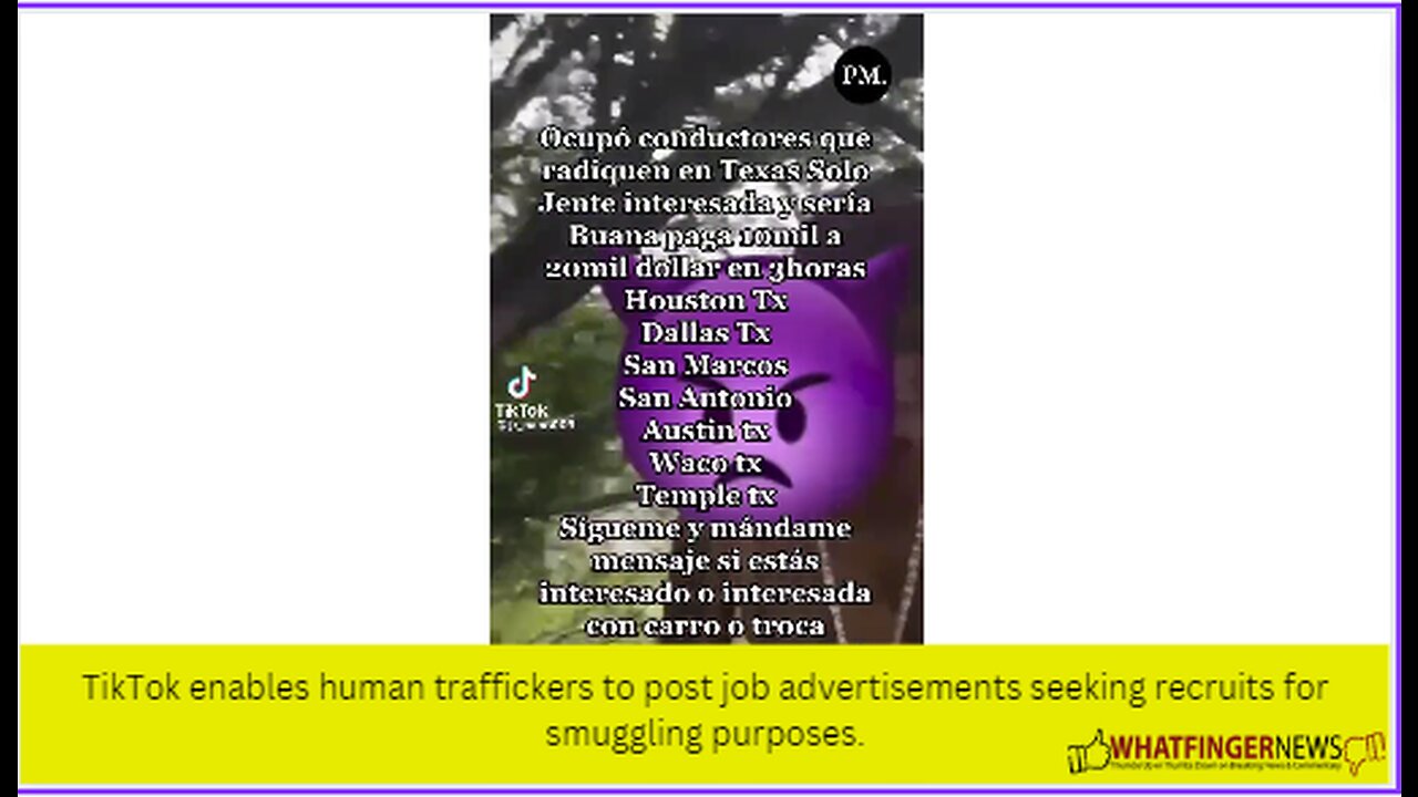 TikTok enables human traffickers to post job advertisements seeking recruits for smuggling purposes.