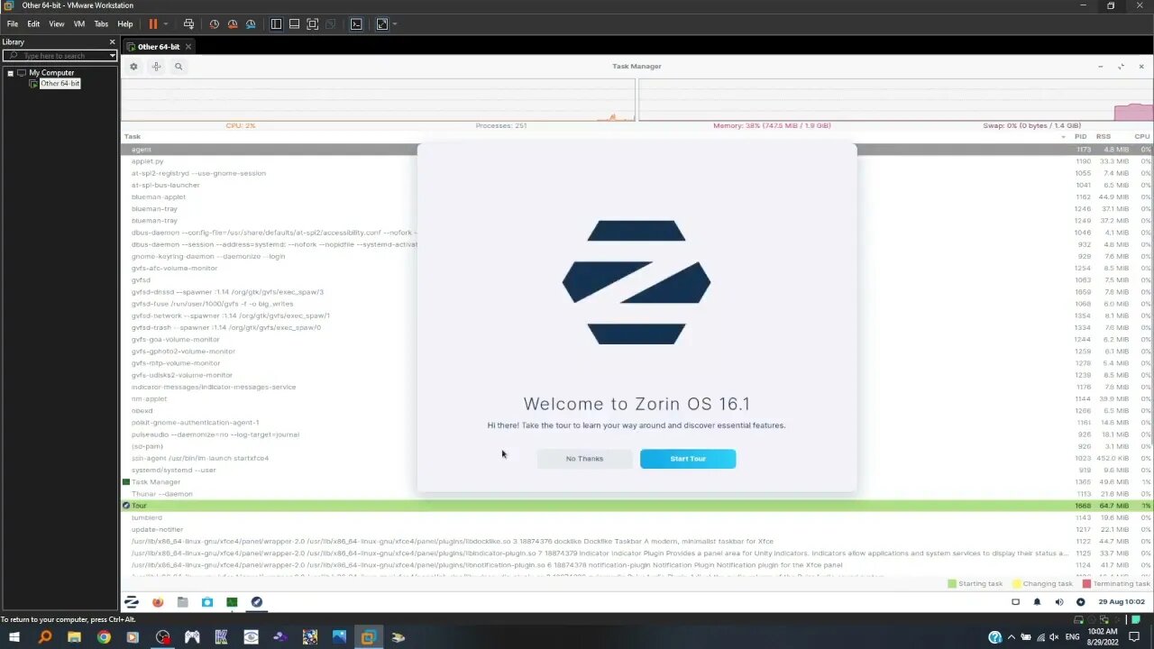 Checking out some stuff and installing VMware tools in Zorin OS.