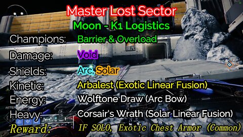 Destiny 2 Master Lost Sector: The Moon - K1 Logistics 2-21-22