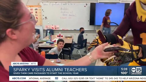 Sparky surprises teachers with swag bags