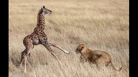 Lion like a dog, Chases Down Giraffe and Shocks with a Bite