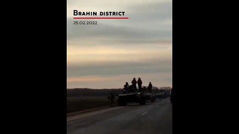 Large column of occupying troops on the R-35 highway moving towards Bragin