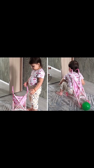 Little Girl Has Comical Effort To Fit In Tiny Stroller