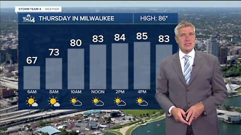 Thursday is partly cloudy with temps in the 80s