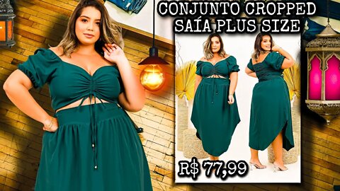 🛑 CONJUNTO FEMININO PLUS SIZE CROPPED MAIS SAÍA LONGA