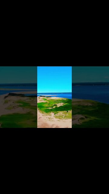 Flying towards an island on the beach