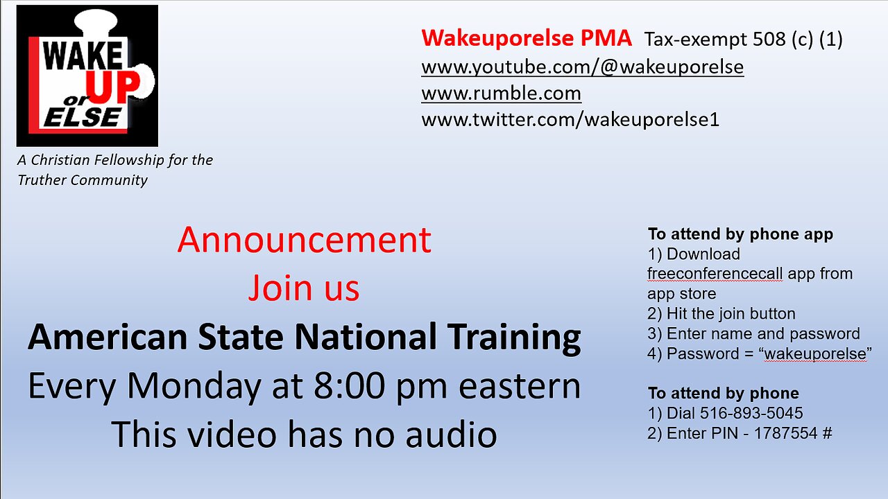 American State National Training Every Monday at 8:00pm Est