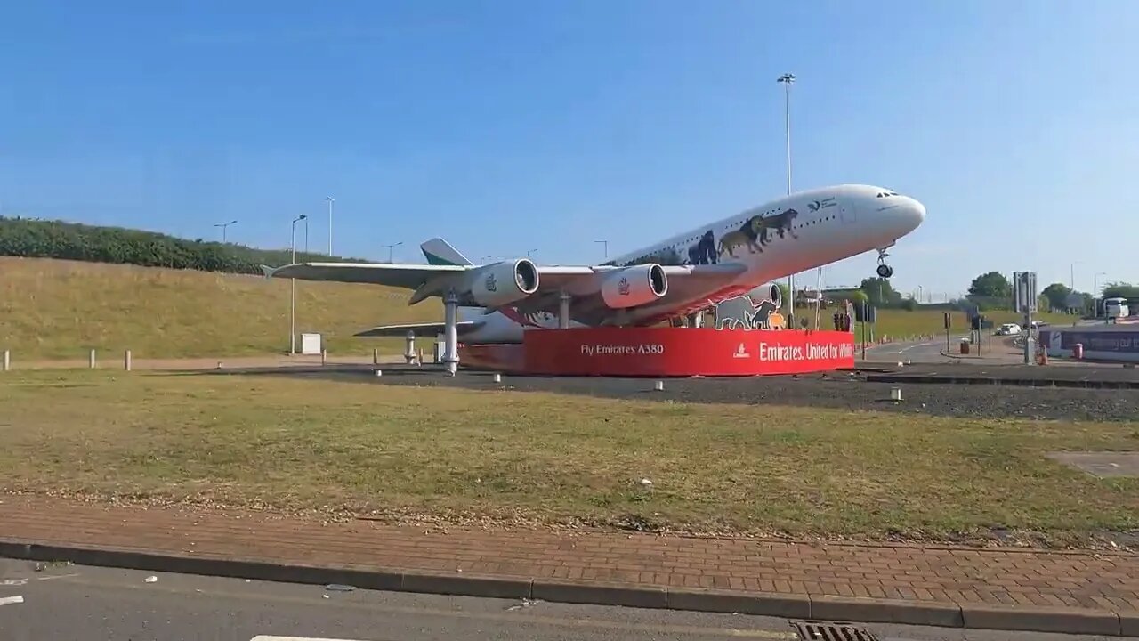 London Heathrow Bus to Hotel View of Emirates Plane Statue