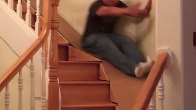 Homemade indoor slide is an inevitable fail