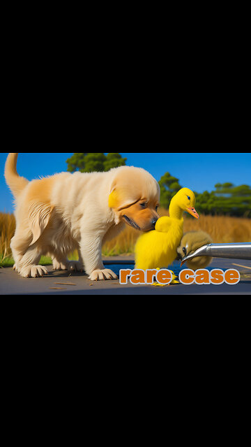"A puppy and a duckling: the cutest date ever.".