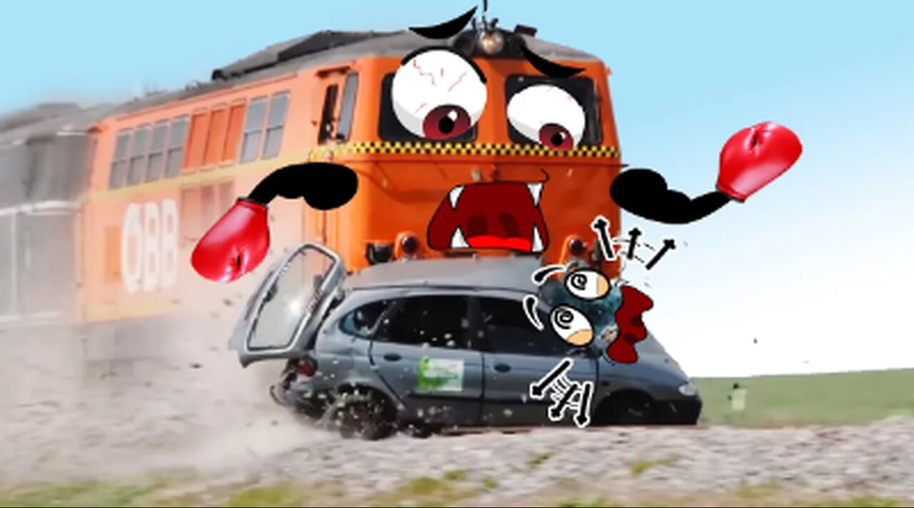 Train Crash | Monster Trains Crush Cars on Railroad - DopamineGang