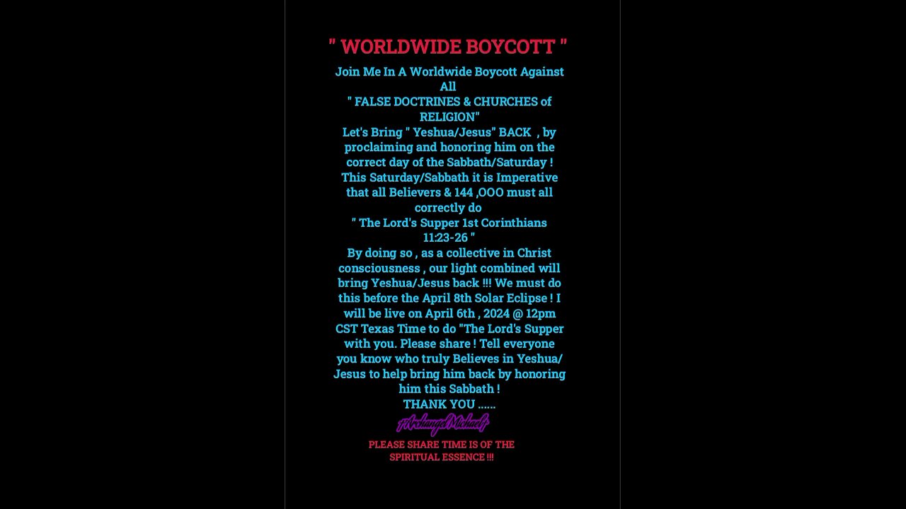 Worldwide Boycott Against All False Doctrines & Churches of Religion ! Call to all true believers ..