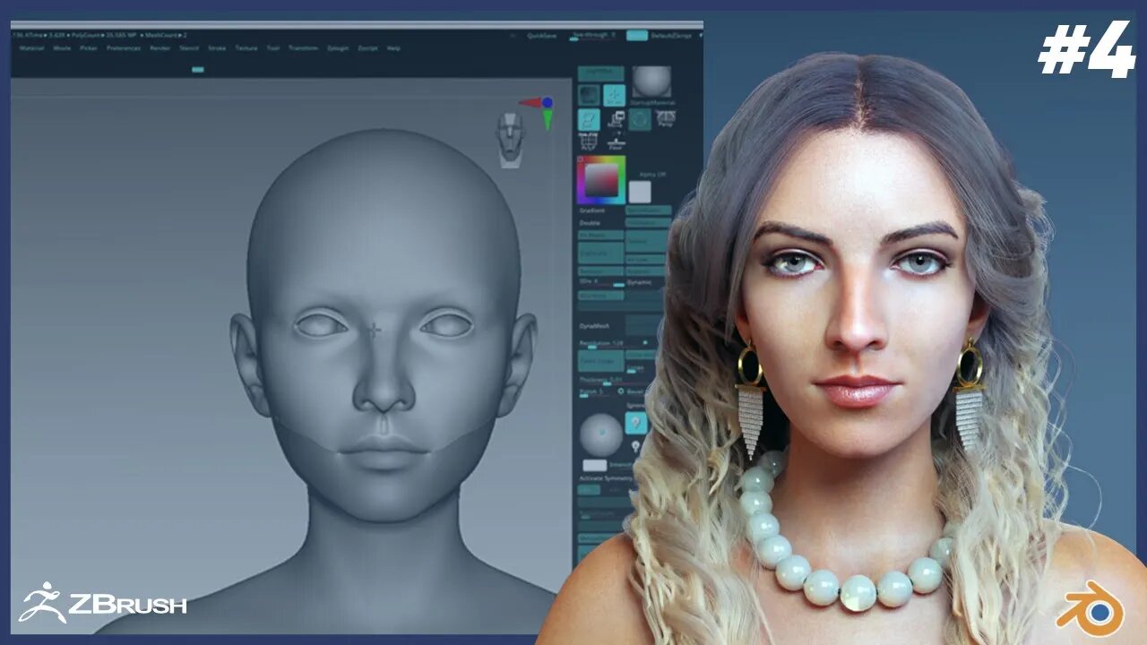 Aphrodite | how to 3d realistic Character for animation | Part 4 | ZBrush | Blender tutorial