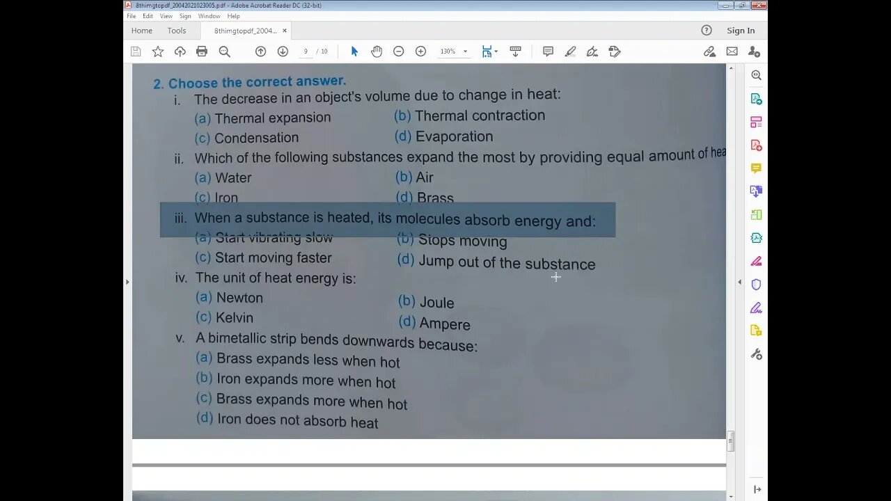 PHYSICS Class 8th Lecture#5 UNIT#9Fill in the blanks and MCQ's