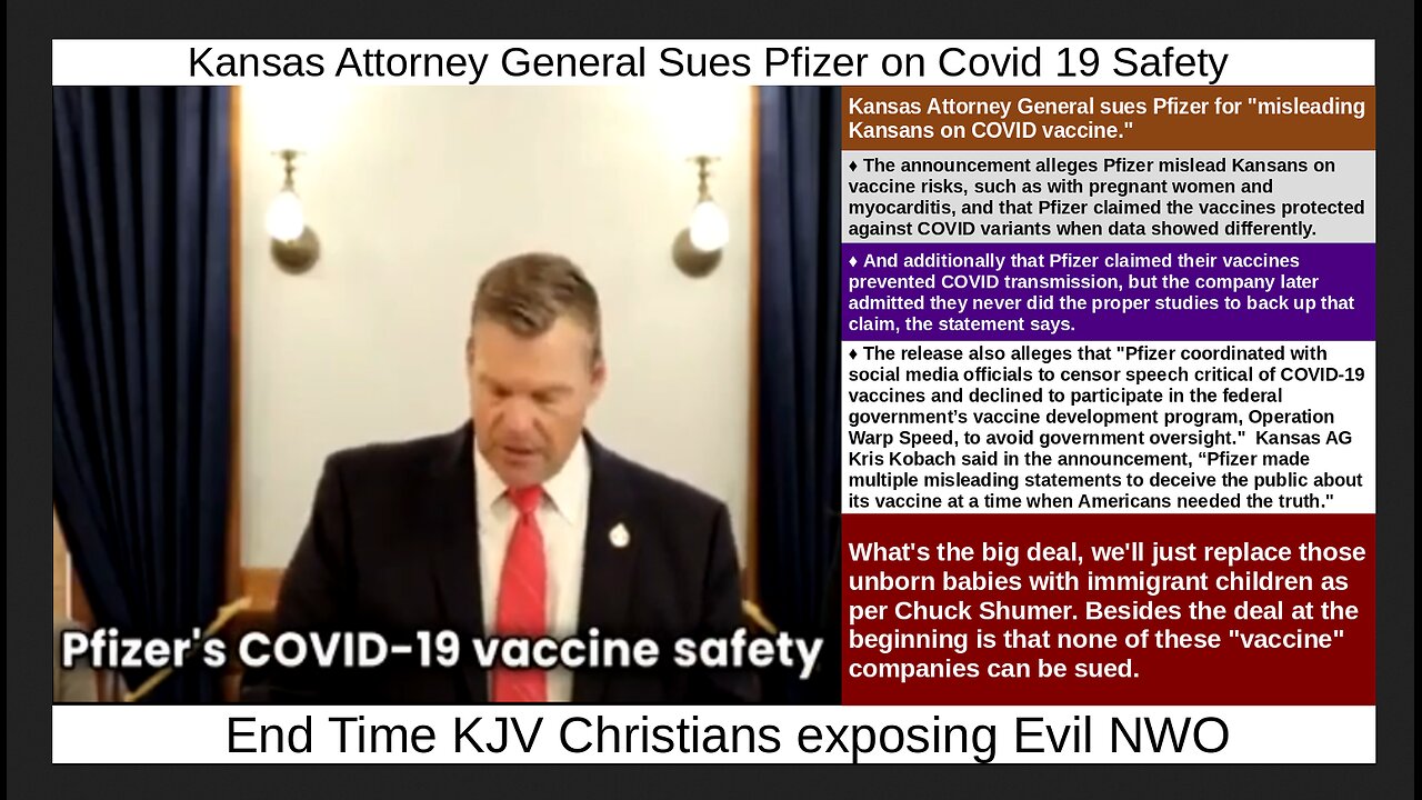 Kansas Attorney General Sues Pfizer on Covid 19 Safety