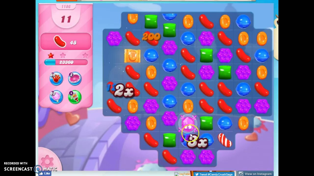 Candy Crush Level 1186 Audio Talkthrough, 2 Stars 0 Boosters