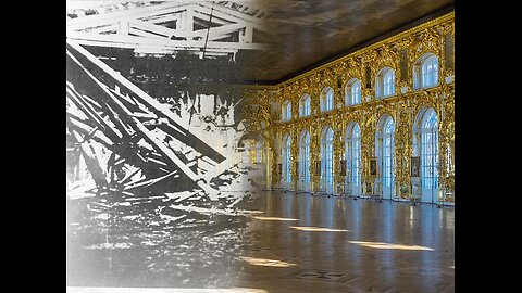 Photos of the Catherine Palace after the end of the siege and today