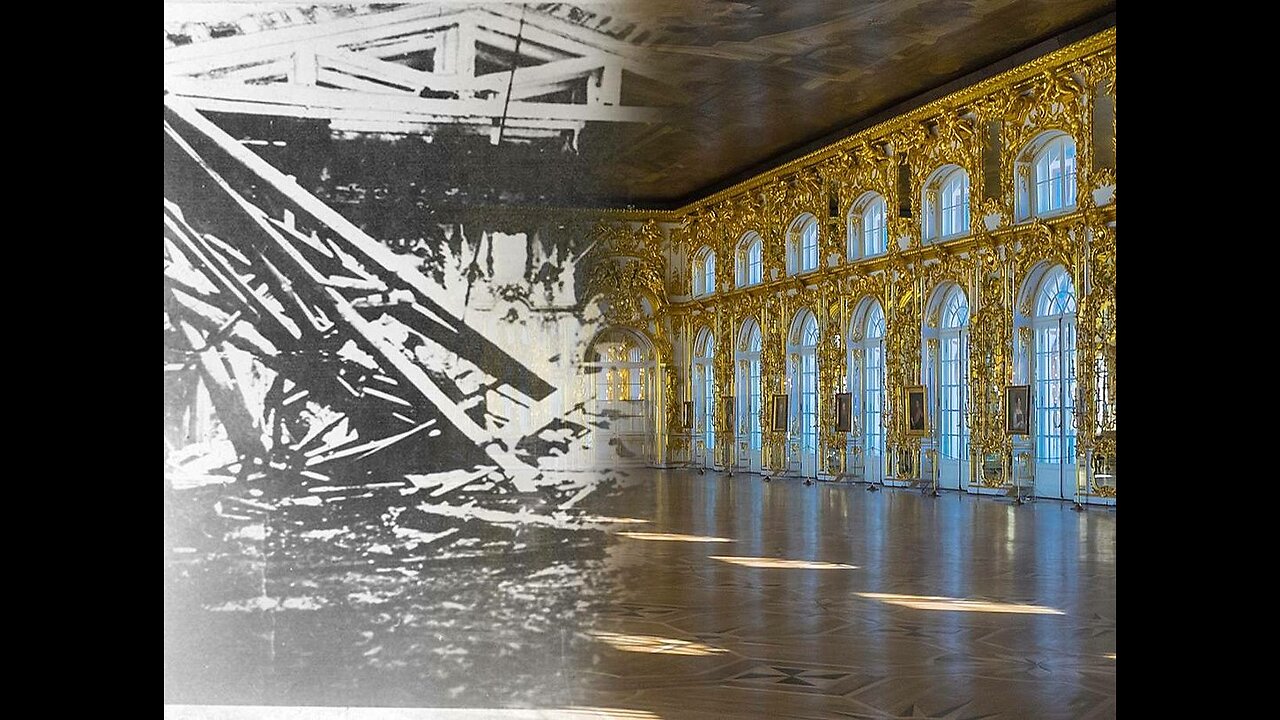 Photos of the Catherine Palace after the end of the siege and today
