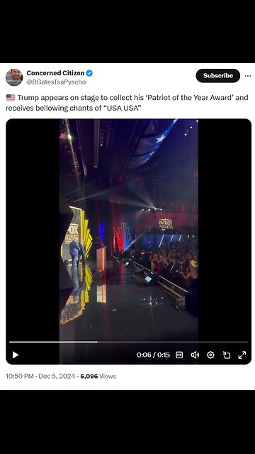 Trump appears on stage to collect his ‘Patriot of the Year Award’ and receives...