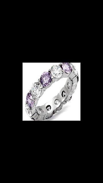 HIGH POLISHED STAINLESS STEEL AMETHYST RING