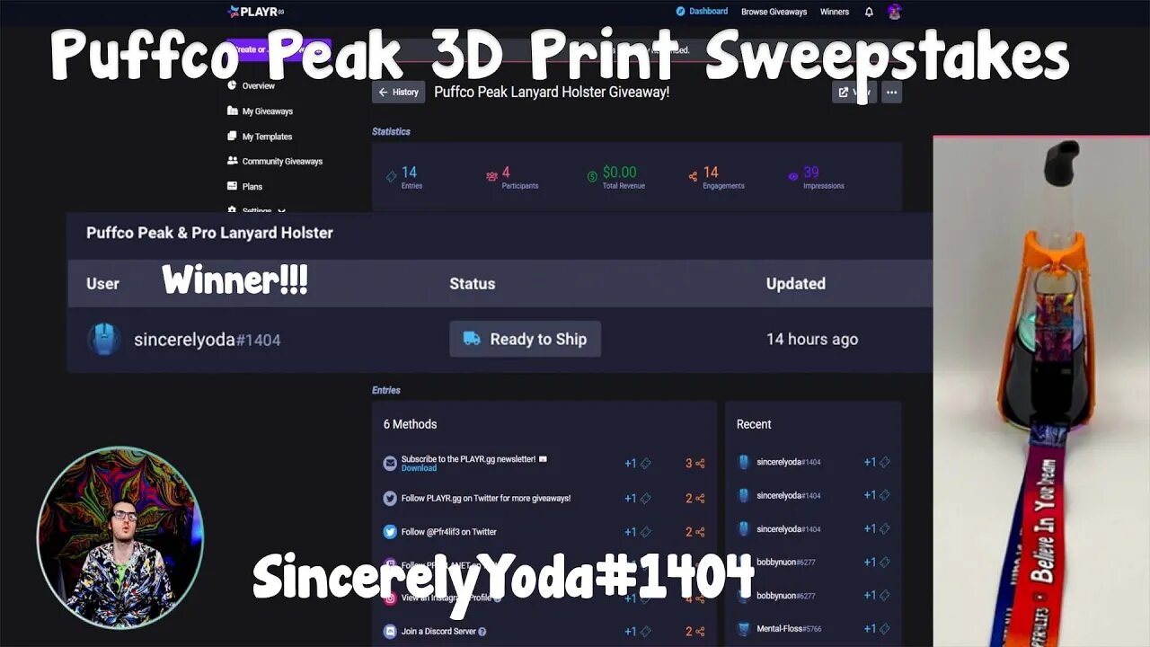 Puffco Peak & Pro 3D Printed Lanyard Holster Sweepstakes Winner *SincerelyYoda*