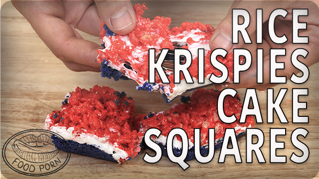 Red, white and blue Rice Krispies Treat cake squares