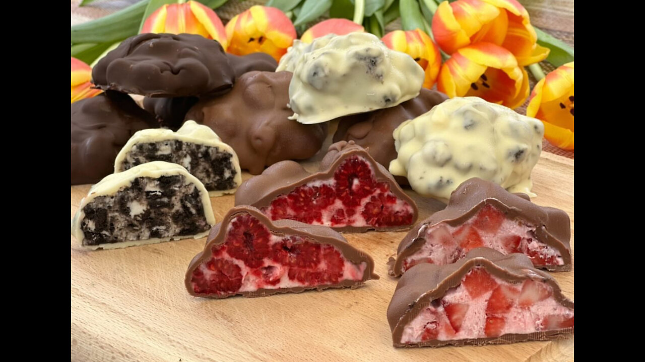 THE perfect summer snack 🫐 🍫Fruity Chocolate Covered Frozen Yogurt Bites