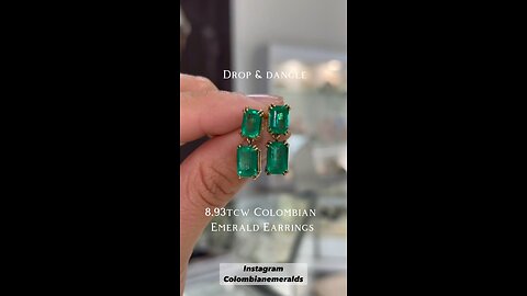 Heirloom 8.93tcw set in bespoke 18k double claw setting Drop & dangle emerald cut earrings 💚